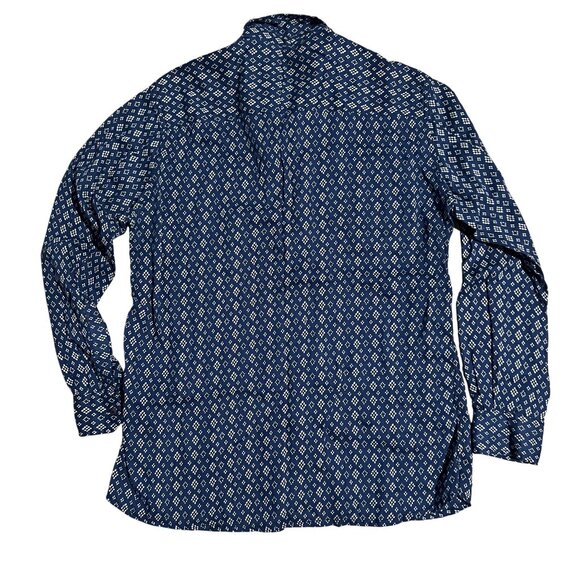 Pudu By Andy Piers Mens Navy & White Geometric Long-Sleeve Button-Up Shirt - Picture 2 of 9